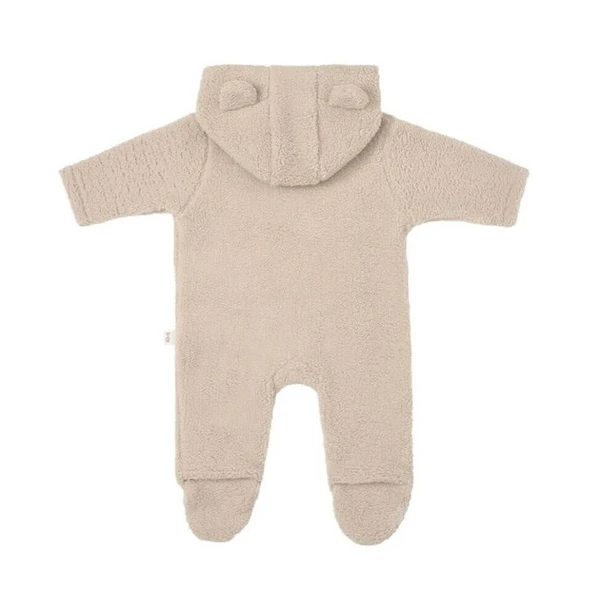 Ayı Kulaklı Kapüşonlu Peluş Tulum-Bej - 2