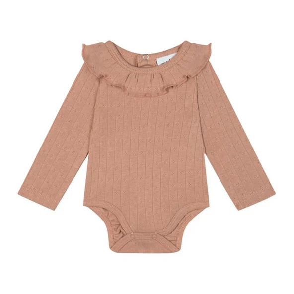 Klasik Jakar Fırfırlı Uzun Kollu Body-Pembe