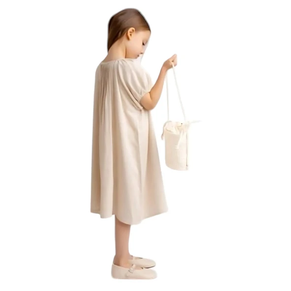 Nervürlü Keten Elbise-Naturel - Resim 3