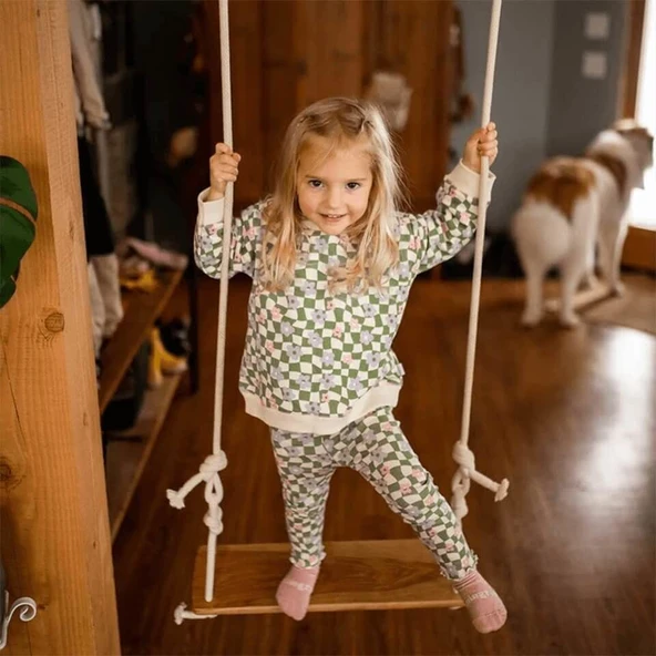 Grafik Çiçek Sweatshirt ve Tayt Set-Yeşil ürün görseli 1