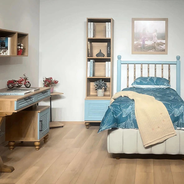 Mavi Komodin ve Kitaplık Set - 2