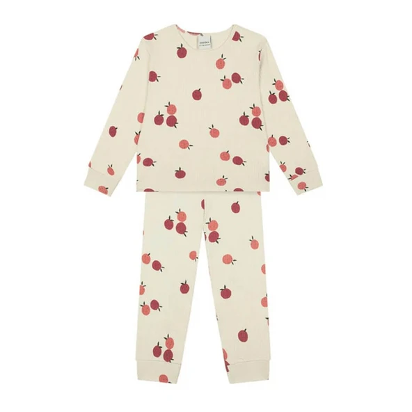 Elma Aşkı Uzun Kollu Pijama Takımı-Bej ürün görseli 1