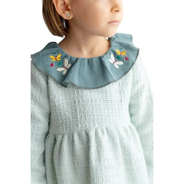 Kız Bebek & Çocuk Yaka Detaylı Elbise-Mint - 2