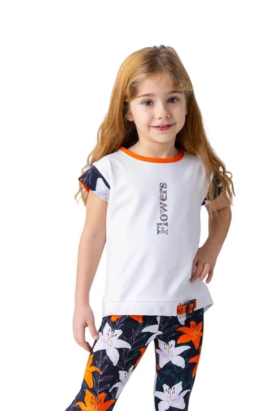 Kız Çocuk Yazı Baskılı T-shirt-Beyaz