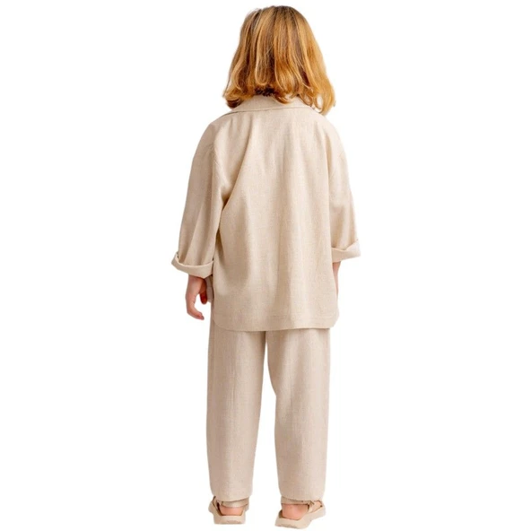 Paça ve Belden Kapalı A Pile Keten Pantolon-Unisex - Resim 3