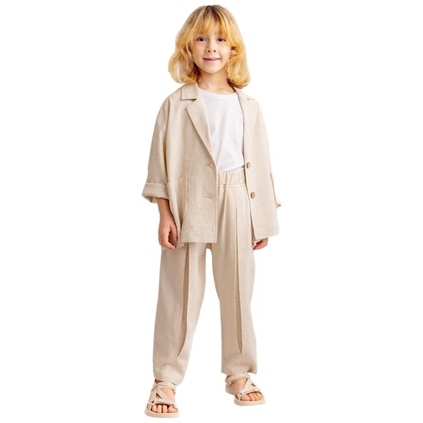 Paça ve Belden Kapalı A Pile Keten Pantolon-Unisex - 2
