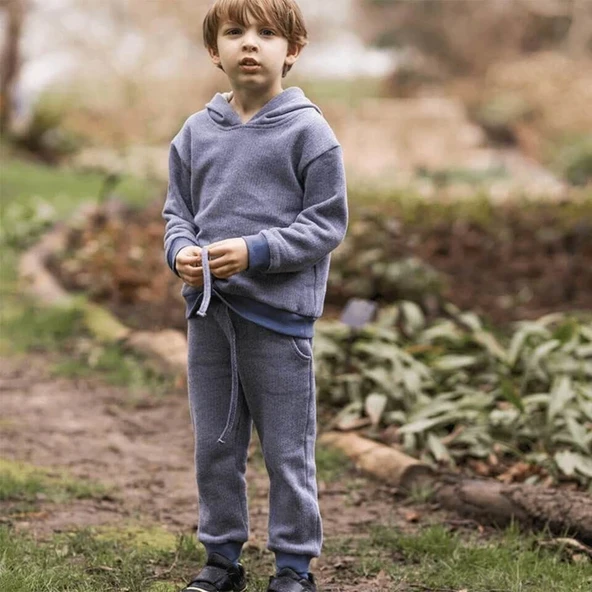 Mavi Dokulu Futter Kapişonlu Eşofman Takımı ürün görseli 1