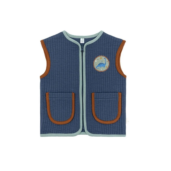 Kontrast Biyeli Kapitone Lacivert Yelek ürün görseli 1