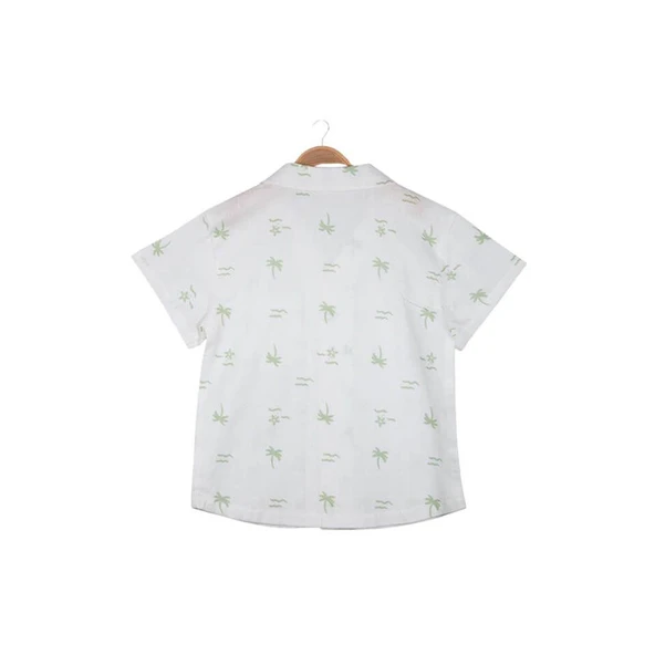 Erkek Çocuk Desenli Keten Gömlek-Yeşil - 2