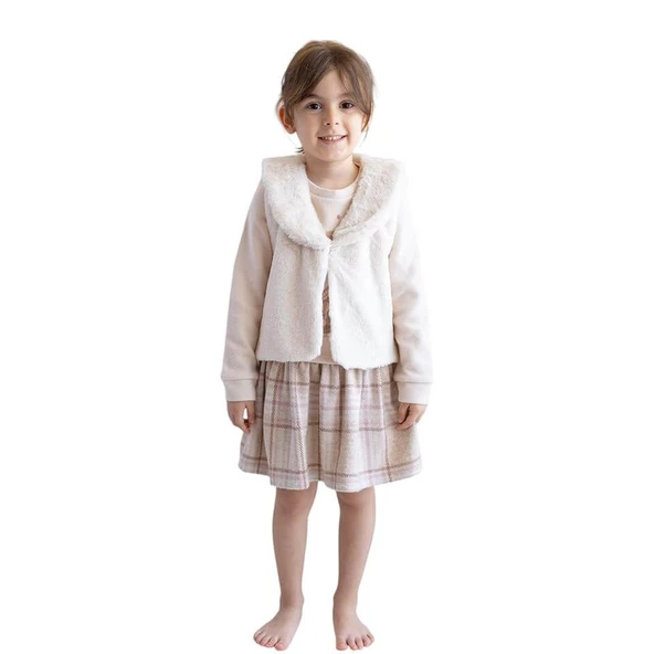 Kız Bebek Peluş Yelek-Vizon