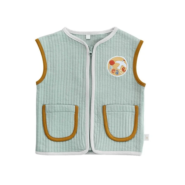 Kontrast Biyeli Kapitone Yelek-Mint ürün görseli 1