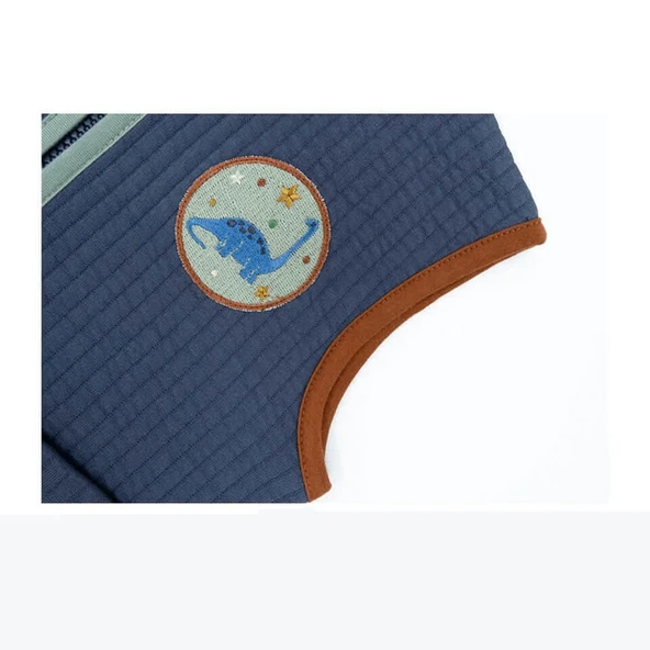 Kontrast Biyeli Kapitone Lacivert Yelek - Resim 3