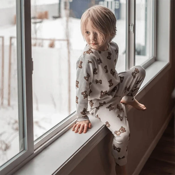 Minik Ayılar Uzun Kollu Pijama Takımı-Bej - 2