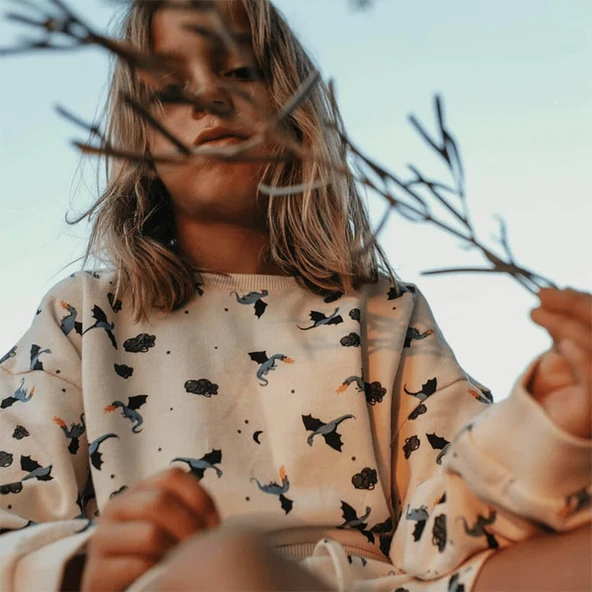 Ejderha Desenli Kız Çocuk Sweatshirt