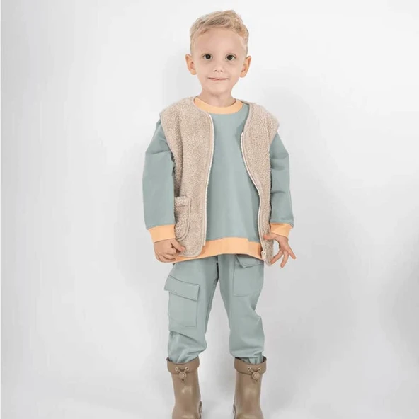 Klasik Peluş Yelek-Bej - Resim 2