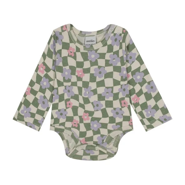 Grafik Çiçek Uzun Kollu Body-Yeşil ürün görseli 1