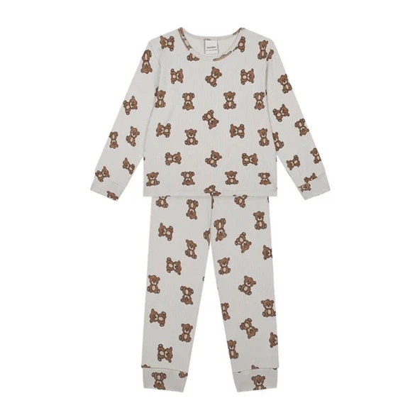 Minik Ayılar Uzun Kollu Pijama Takımı-Bej - 3