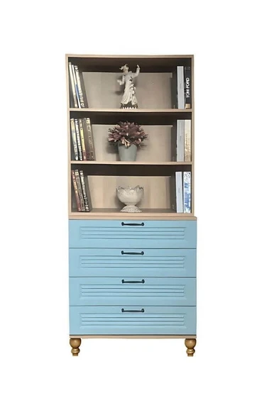 Mavi Çekmeceli Şifonyer ve Kitaplık Set - 1