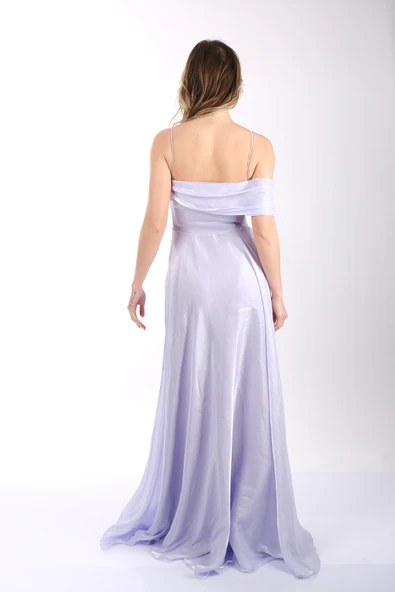 Tek Omuzlu Drape Önden Yırtmaçlı Abiye Elbise Dori 00KB7043 - 6