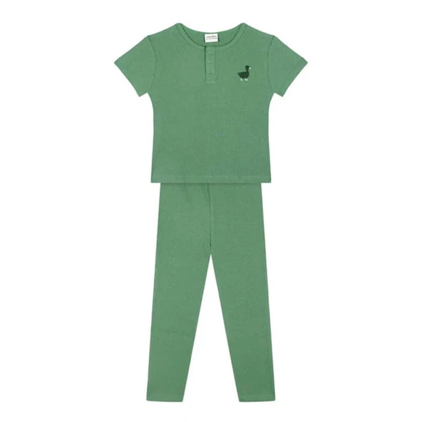 Waffle Kısa Kollu Pijama Takımı-Yeşil - 3
