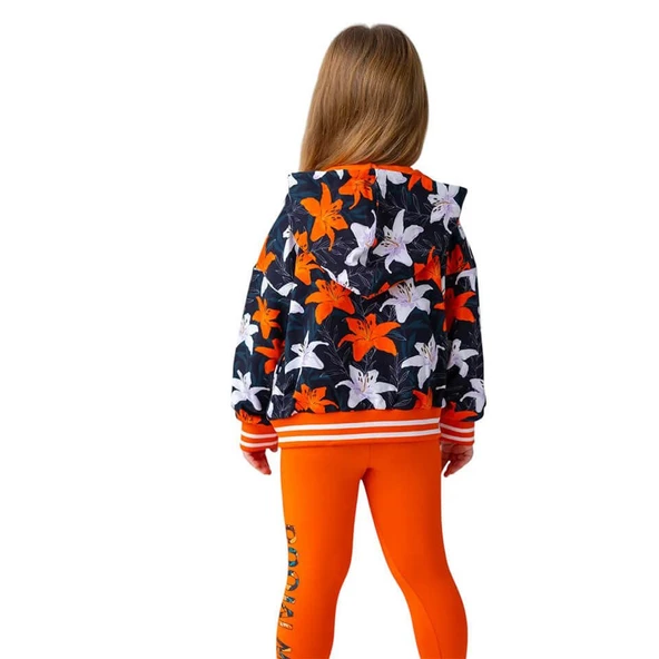 Kız Çocuk Çiçek Desenli Kapüşonlu Sweatshirt - 3