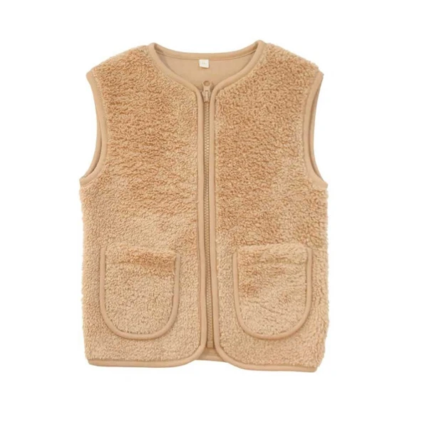 Klasik Peluş Yelek-Karamel ürün görseli 1