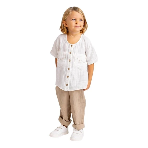 Müslin Cepleri Nakışlı Takım-Vizon ürün görseli 1