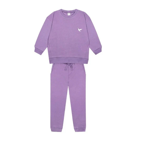 Kuş Nakışlı Futter Eşofman Takımı-Mor - Resim 2