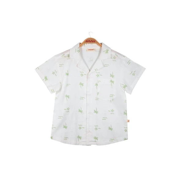 Erkek Çocuk Desenli Keten Gömlek-Yeşil