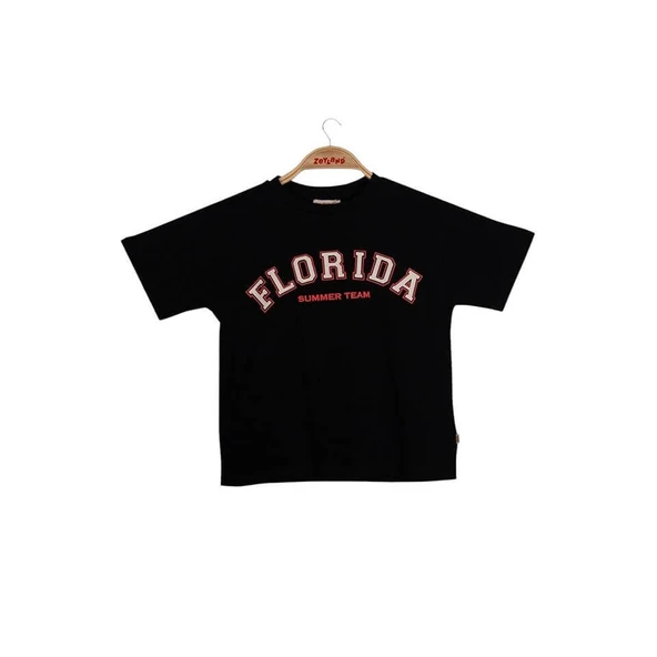 Erkek Çocuk Florida Baskılı T-Shirt-Siyah