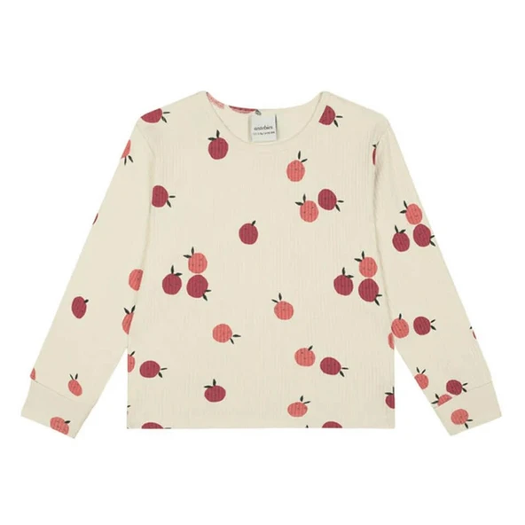 Elma Aşkı Uzun Kollu Pijama Takımı-Bej - Resim 2