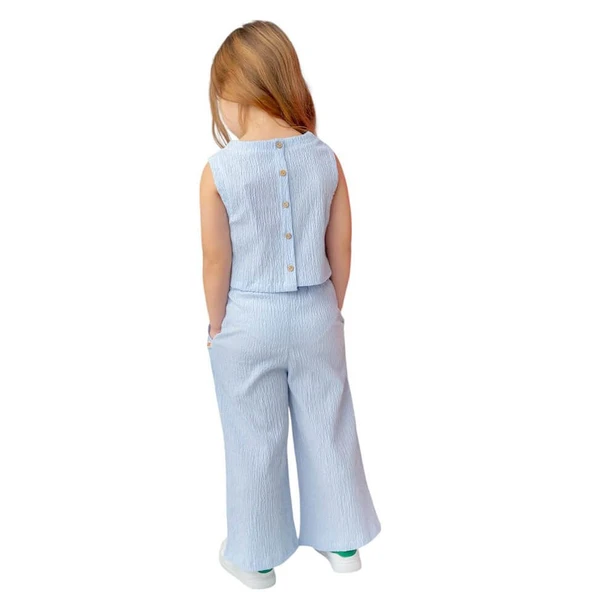 Kız Çocuk Bluz Pantalon Takım-Mavi Çizgili - 2