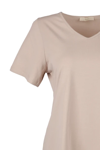 Vedi-bb Oversize V Yaka Kadın T-Shirt - Minimalist Stil - 8