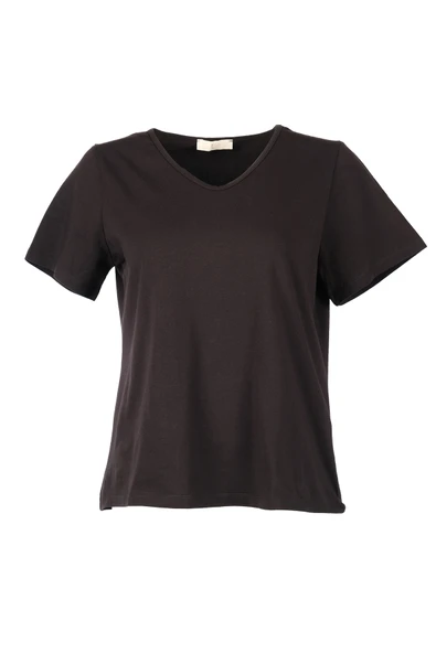 Vedi-bb Oversize V Yaka Kadın T-Shirt - Minimalist Stil - 5