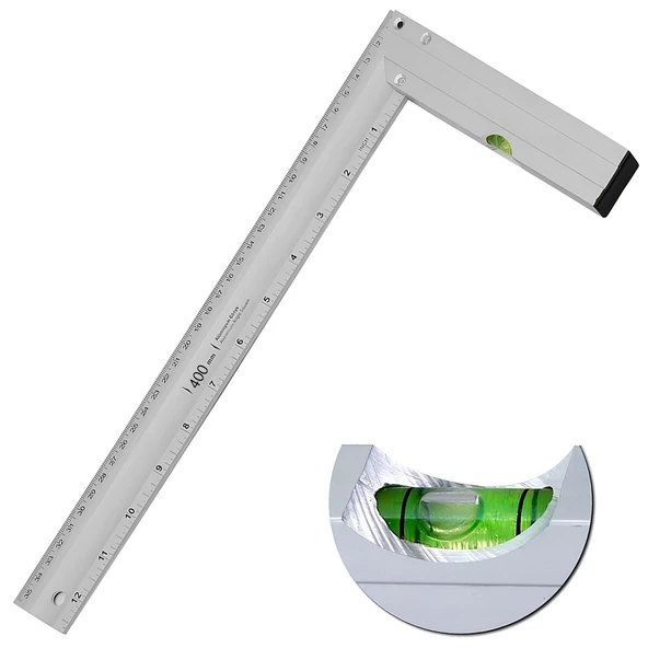 Su Terazili Alüminyum L Gönye Cetvel Ölçme Ölçüm Kaynak Kaynakçı Marangoz Gönyesi 400 mm 40 cm - 5
