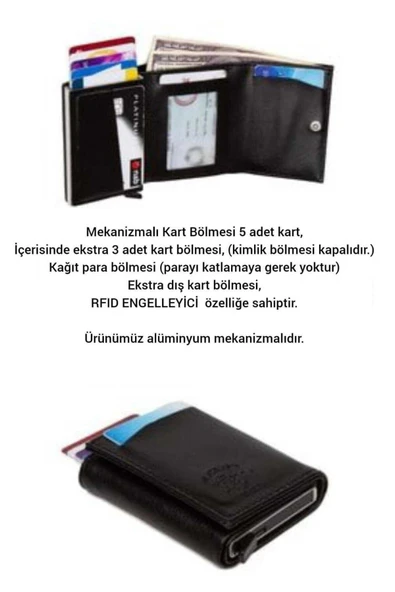 DANİEL POLO Unisex Düz Desensiz Siyah Mekanizmalı Otomatik Kızaklı Kartlık Cüzdan - 2