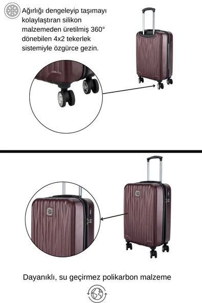 Kabin Boy %100 Polikarbon Valiz Bordo 1815 - 3