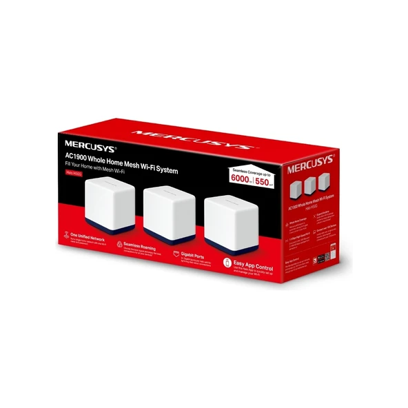 Mercusys Halo H50G(3-pack), AC1900Mbps, Dual-Band, Gigabit Portları, 100'e Kadar Cihaz Bağlanabilir, 550 m²'ye Kadar Kapsama, Akıllı Bağlantı, Mobil Uygulama ile Kolay Kurulum, Wi-Fi 5 Mesh Sistemi - Resim 5