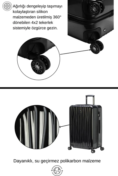 Orta Boy %100 Polikarbon Valiz Siyah 1815 - 4