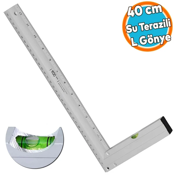 Su Terazili Alüminyum L Gönye Cetvel Ölçme Ölçüm Kaynak Kaynakçı Marangoz Gönyesi 400 mm 40 cm