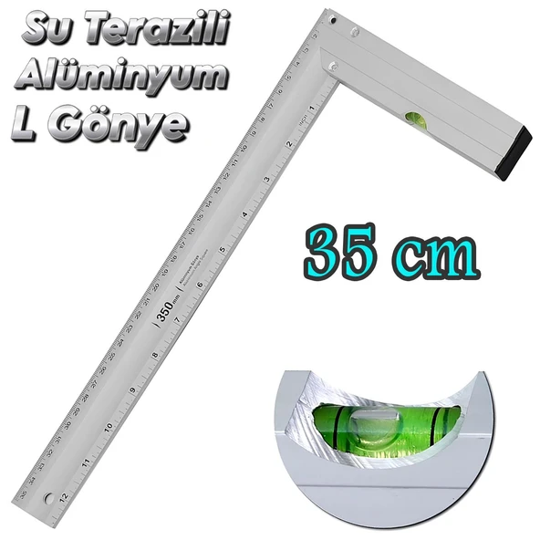 Su Terazili Alüminyum L Gönye Cetvel Kaynak Kaynakçı Marangoz Gönyesi 350 mm - 6
