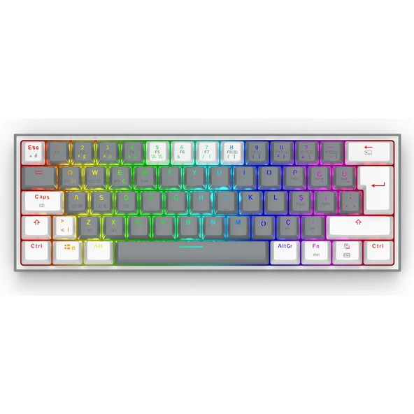 Redragon K616 Fizz PRO RGB Red Switch 2.4GHz Kablosuz Türkçe Mekanik Oyuncu Klavyesi Gri-Beyaz
