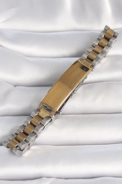 316L Çelik Gold Gümüş Renk Zincir Künye Model Erkek Bileklik - TJ-EB3724 - 2