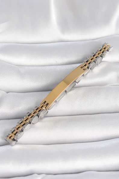 316L Çelik Gold Gümüş Renk Zincir Künye Model Erkek Bileklik - TJ-EB3714 - 2