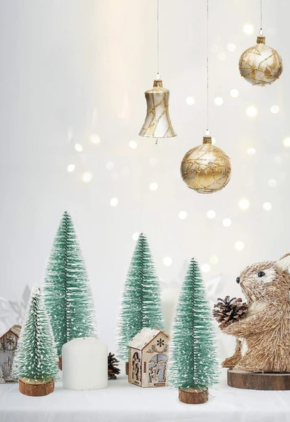 3 Lü Set Nevada Mini Çam Ağacı Uçlarına Kar Yağmış Karlı Yılbaşı Hediyesi 15 - 12 - 8 cm - 2