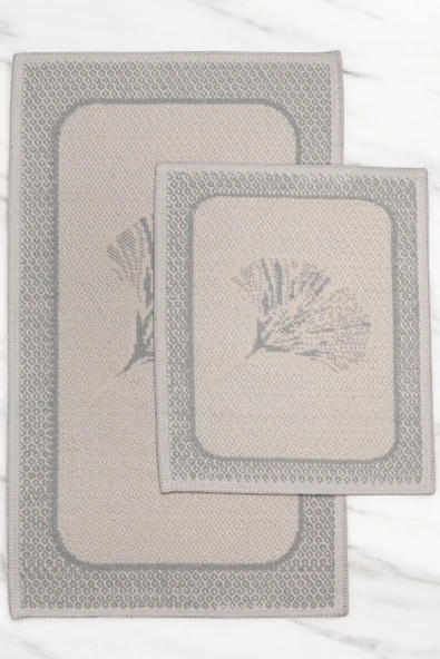 Naturel Pamuklu Kilim Yıkanabilir Banyo Paspası 2'li Klozet Takımı 60x100-50x60cm Çiçekli - 2