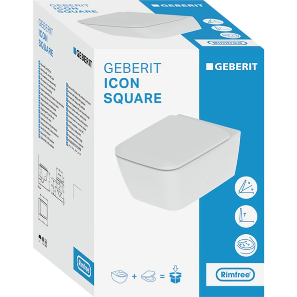 Geberit iCon Square Rimfree Asma Klozet,Kapak Rezervuar Stop Valf Kumanda Paneli Dahil - Resim 2