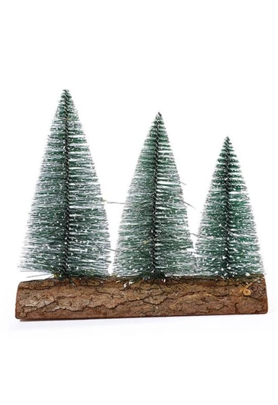 3 Lü Set Nevada Mini Çam Ağaçları Meşe Kütük Üzerinde Yılbaşı Hediyesi  16-12-10  cm - 6