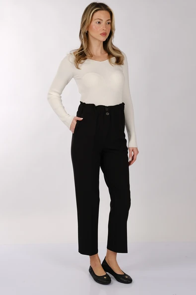 Modiva Minimalist Yüksek Bel Crop Pantolon - Günlük & İş - 3