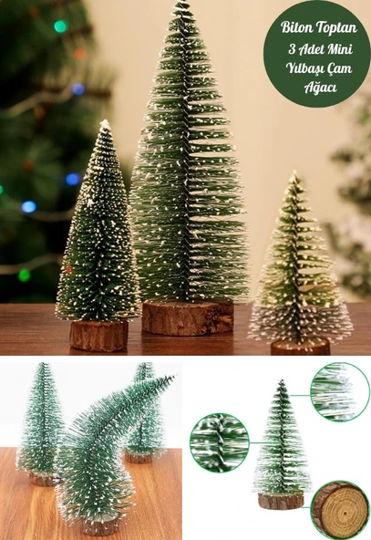 3 Lü Set Nevada Mini Çam Ağacı Uçlarına Kar Yağmış Karlı Yılbaşı Hediyesi 15 - 12 - 8 cm